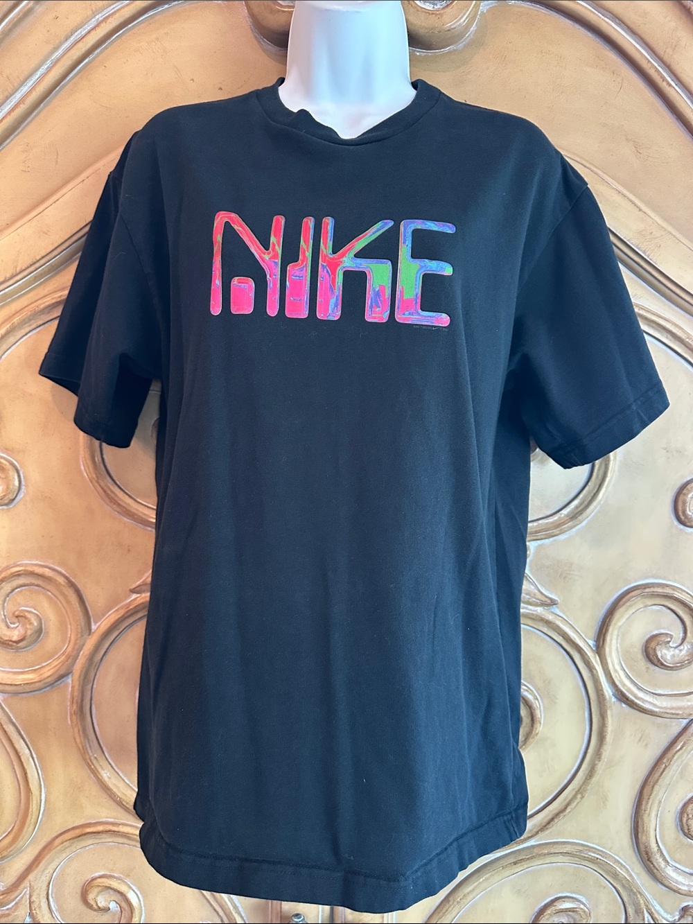 Nike Black Short Sleeve Tee with Multicolor Marble Logo